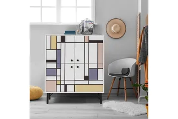 Midia Highboard 95x111 cm Vit/Brun/Lila/Gul - Hanah Home - Förvaring - Skåp - Förvaringsskåp