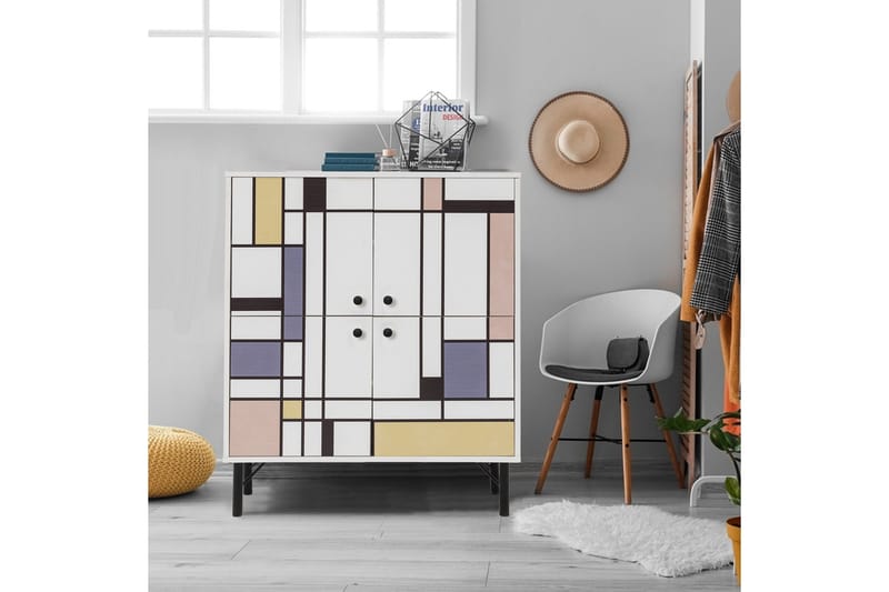 Midia Highboard 95x111 cm Vit/Brun/Lila/Gul - Hanah Home - Förvaring - Skåp - Förvaringsskåp