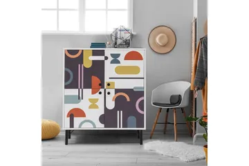 Sia Highboard 95x111 cm Vit/Brun/Lila/Gul - Hanah Home - Förvaring - Skåp - Förvaringsskåp