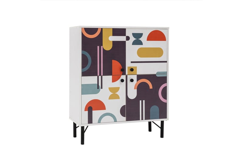 Sia Highboard 95x111 cm Vit/Brun/Lila/Gul - Hanah Home - Förvaring - Skåp - F örvaringsskåp
