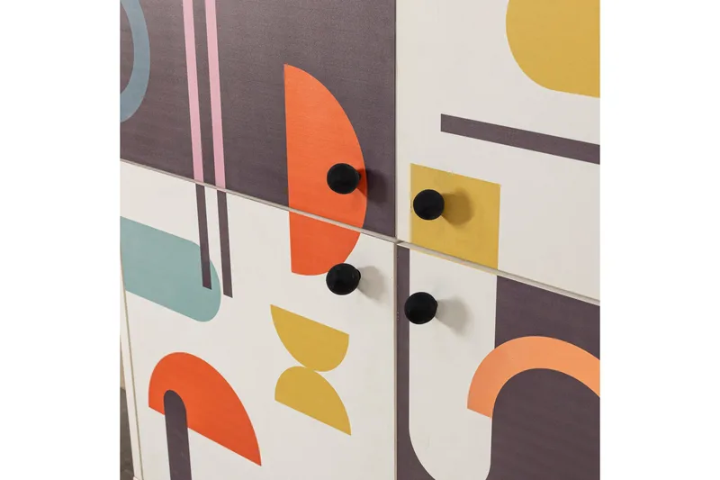 Sia Highboard 95x111 cm Vit/Brun/Lila/Gul - Hanah Home - Förvaring - Skåp - Förvaringsskåp