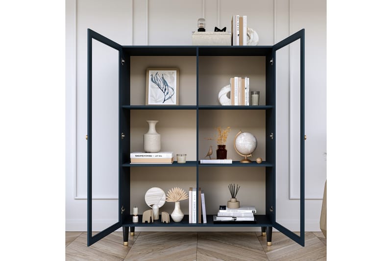 Includo Vitrinskåp 40 cm djup 120 cm bred 155 cm hög Trä Glas - Blå - Förvaring - Skåp - Vitrinskåp