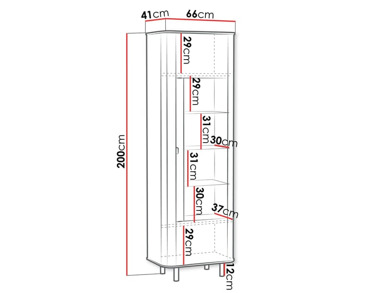 Joriel Vitrinskåp 66x200 cm - Vit|svart - Förvaring - Skåp - Vitrinskåp