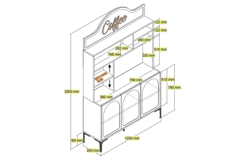 Kaffebarskåp Hazim Tre Atlas / Svart - Atlas / Svart - Förvaring - Skåp - Barskåp