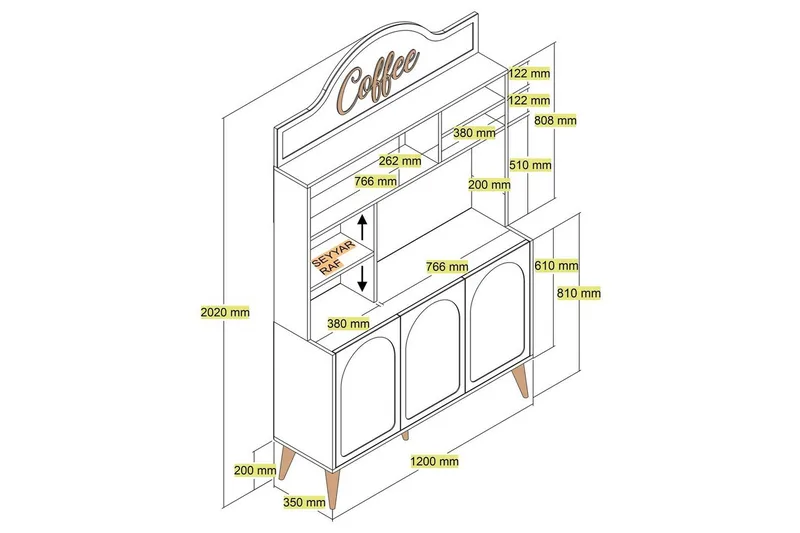 Kaffebarskåp Hazim Tre Gräddfärgad / Valnöt - Gräddfärgad / Valnöt - Förvaring - Skåp - Barskåp