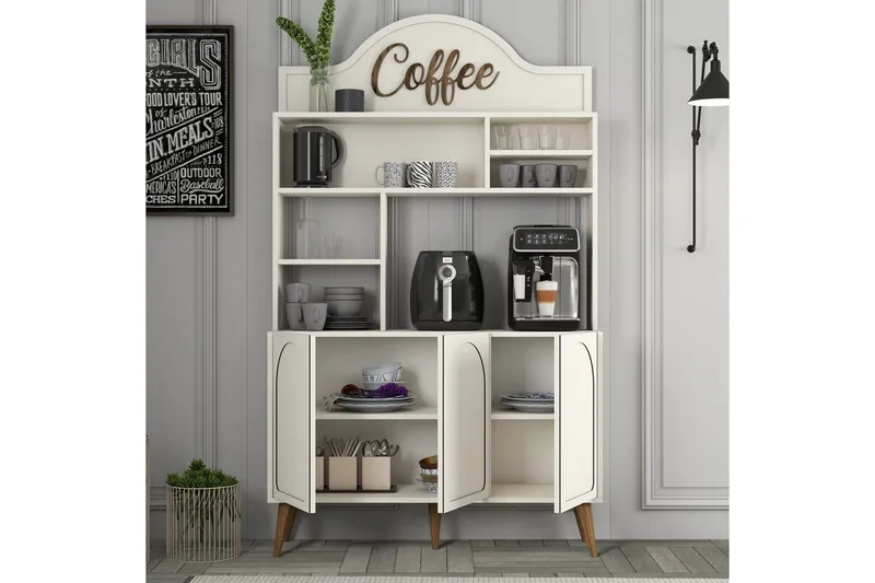 Kaffebarskåp Hazim Tre Gräddfärgad / Valnöt - Gräddfärgad / Valnöt - Förvaring - Skåp - Barskåp