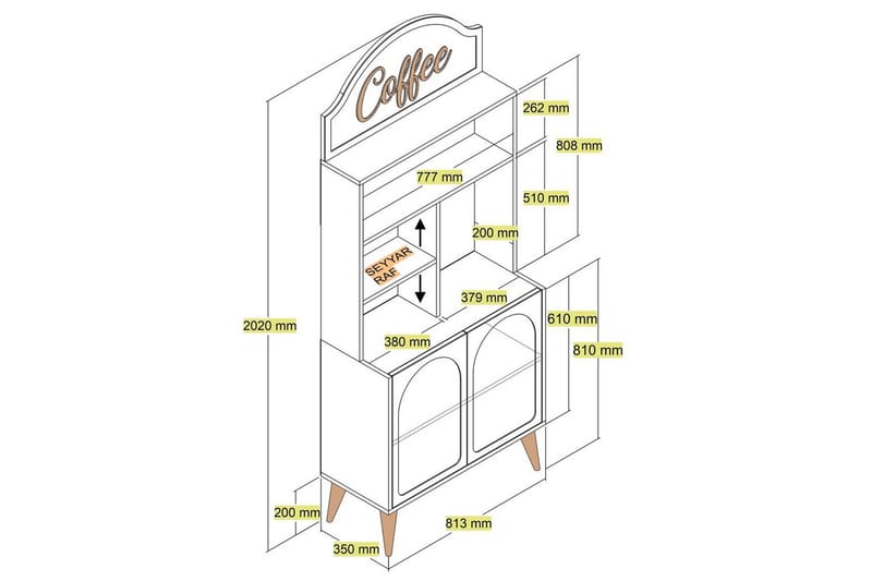 Kaffebarskåp Hazim Två Gräddfärgad / Valnöt - Gräddfärgad / Valnöt - Förvaring - Skåp - Barskåp