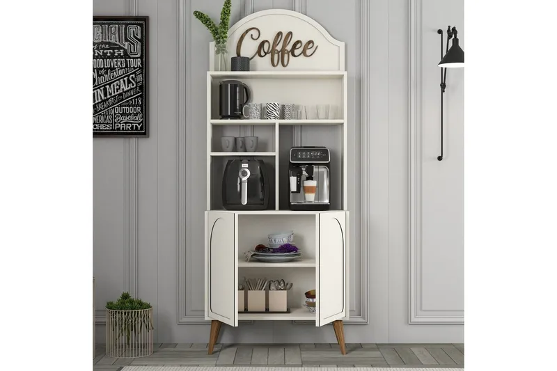 Kaffebarskåp Hazim Två Gräddfärgad / Valnöt - Gräddfärgad / Valnöt - Förvaring - Skåp - Barskåp