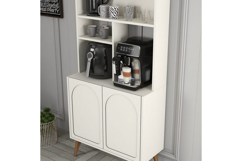 Kaffebarskåp Hazim Två Gräddfärgad / Valnöt - Gräddfärgad / Valnöt - Förvaring - Skåp - Barskåp