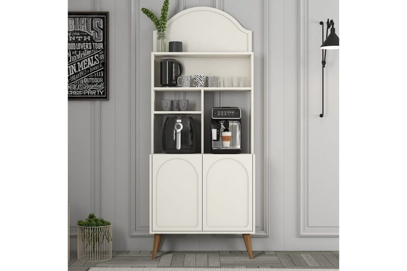 Kaffebarskåp Hazim Två Gräddfärgad / Valnöt - Gräddfärgad / Valnöt - Förvaring - Skåp - Barskåp