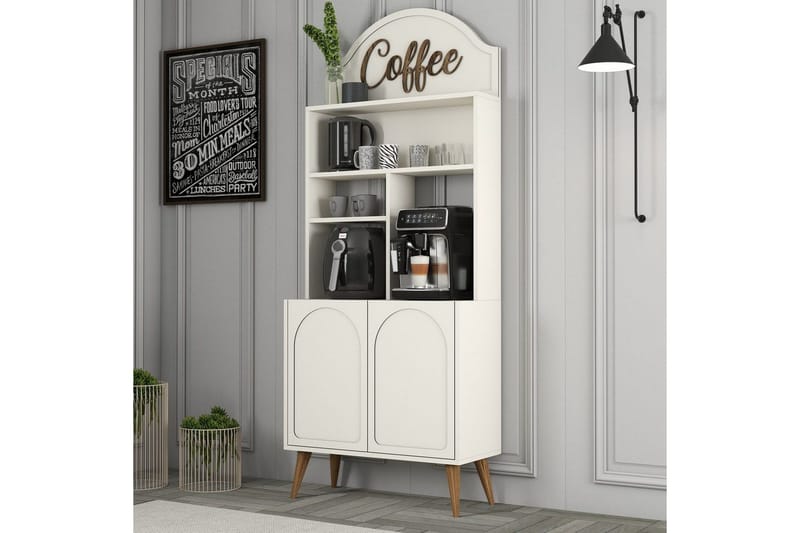 Kaffebarskåp Hazim Två Gräddfärgad / Valnöt - Gräddfärgad / Valnöt - Förvaring - Skåp - Barskåp