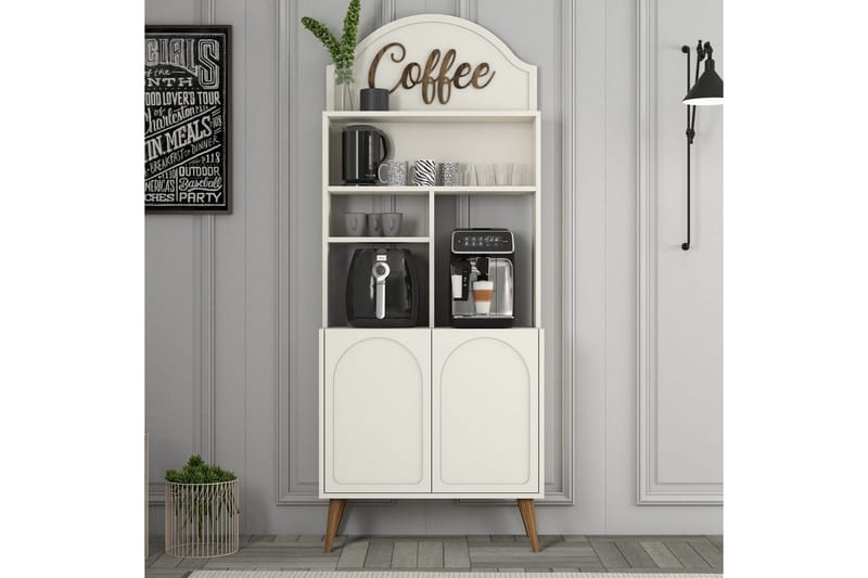 Kaffebarskåp Hazim Två Gräddfärgad / Valnöt - Gr äddfärgad / Valnöt - Förvaring - Skåp - Barskåp