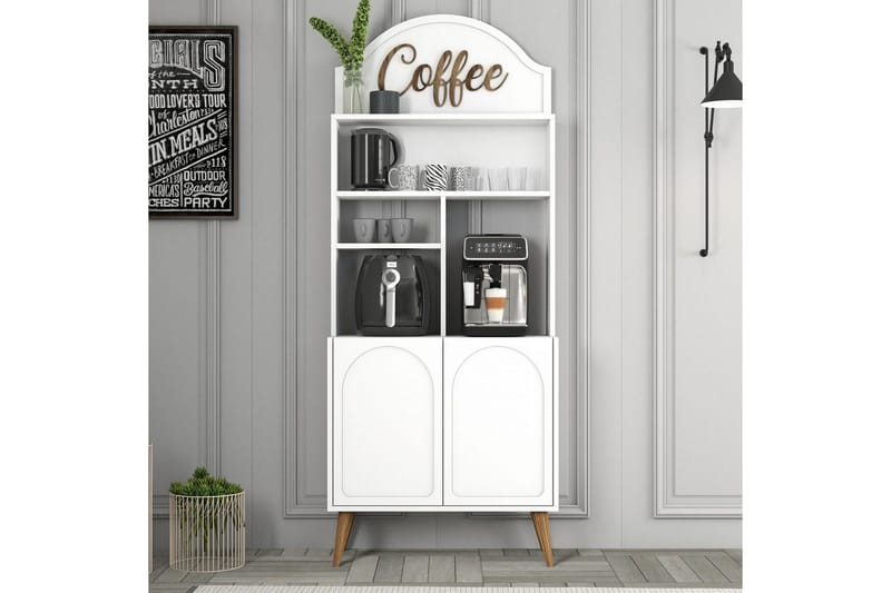 Kaffebarskåp Hazim Två Vit / Valnöt - Vit / Valnöt - Förvaring - Skåp - Barskåp