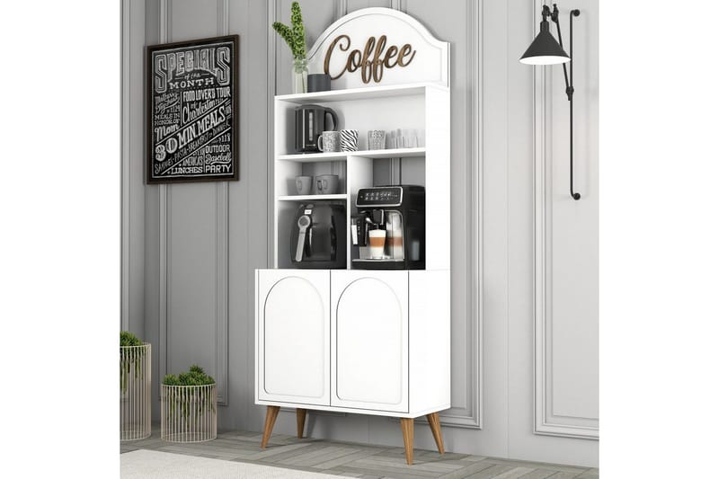 Kaffebarskåp Hazim Två Vit / Valnöt - Vit / Valnöt - Förvaring - Skåp - Barskåp