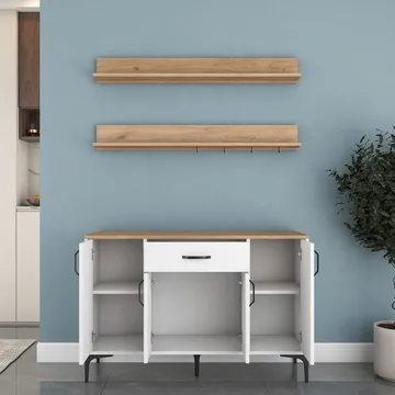 Kalvik Multifunktionsskåp 120x78,6x40 cm - Vitt och valnöt - Förvaring - Skåp - Förvaringsskåp