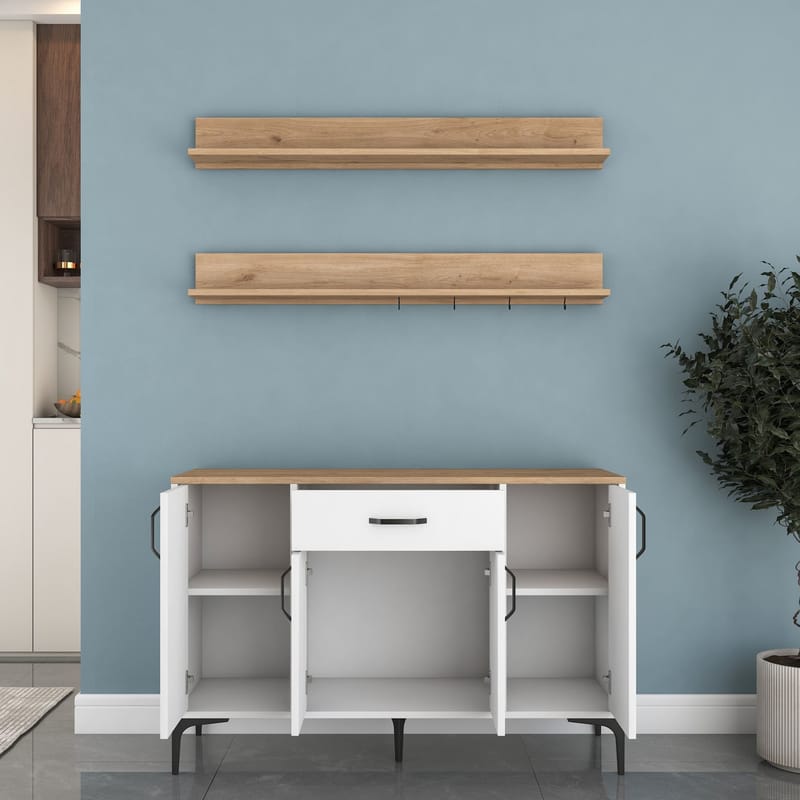 Kalvik Multifunktionsskåp 120x78,6x40 cm - Vitt och valnöt - Förvaring - Skåp - Förvaringsskåp