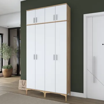 Keldan Hallställ 120x240x37,5 cm - Valnöt och vit - Förvaring - Skåp - Förvaringsskåp