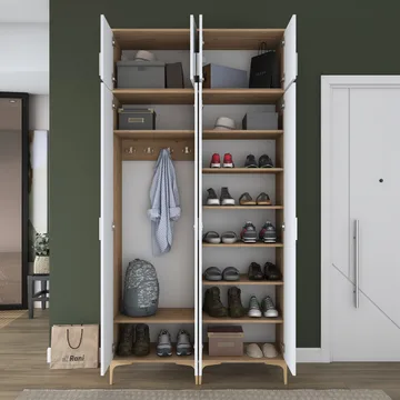 Keldan Hallställ 120x240x37,5 cm - Valnöt och vit - Förvaring - Skåp - Förvaringsskåp