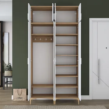 Keldan Hallställ 120x240x37,5 cm - Valnöt och vit - Förvaring - Skåp - Förvaringsskåp