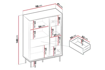 Levisa Vitrinskåp 98x140 cm - Brun/Svart - Förvaring - Skåp - Vitrinskåp