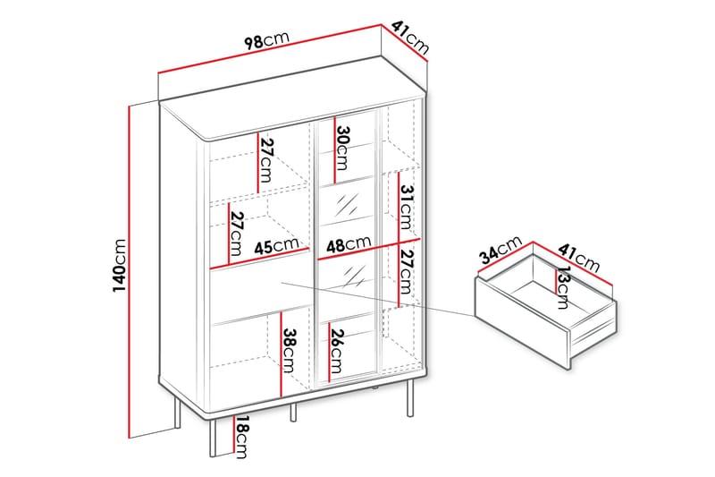 Levisa Vitrinskåp 98x140 cm - Cashmere - Förvaring - Skåp - Vitrinskåp
