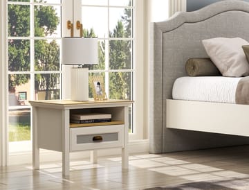 Lilena Sängbord 60 cm - Crème, ek, grå - Förvaring - Skåp - Förvaringsskåp