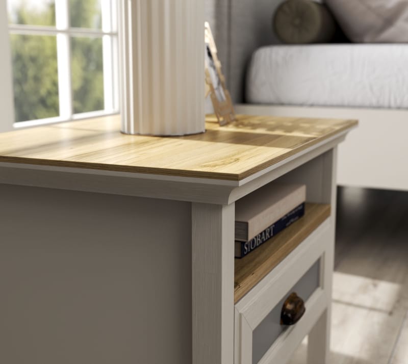 Lilena Sängbord 60 cm - Crème, ek, grå - Förvaring - Skåp - Förvaringsskåp