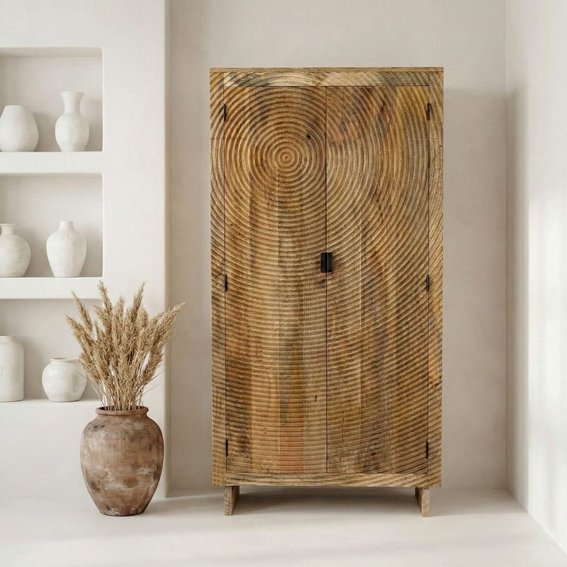 Livino Förvaringsskåp 90x180 cm 3D-mönster Industriell stil - naturbrun och svart - Förvaring - Skåp - Förvaringsskåp