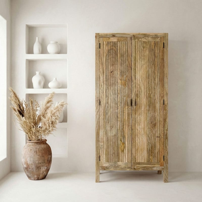 Livira Förvaringsskåp 90x187 cm Ribbdesign Lantlig stil - naturbrun - Förvaring - Skåp - Förvaringsskåp