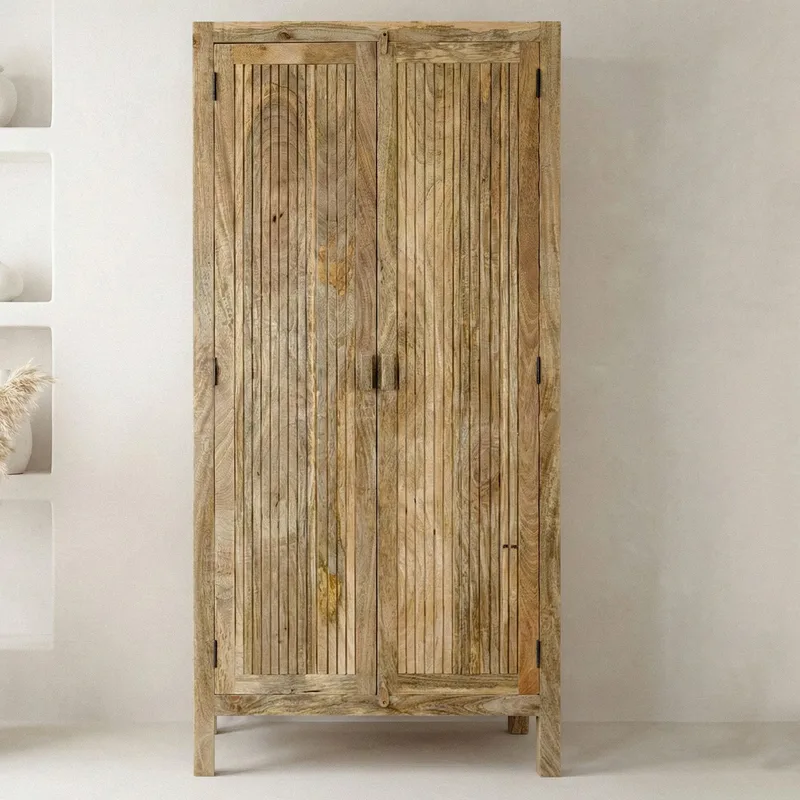 Livira Förvaringsskåp 90x187 cm Ribbdesign Lantlig stil - naturbrun - Förvaring - Skåp - Förvaringsskåp