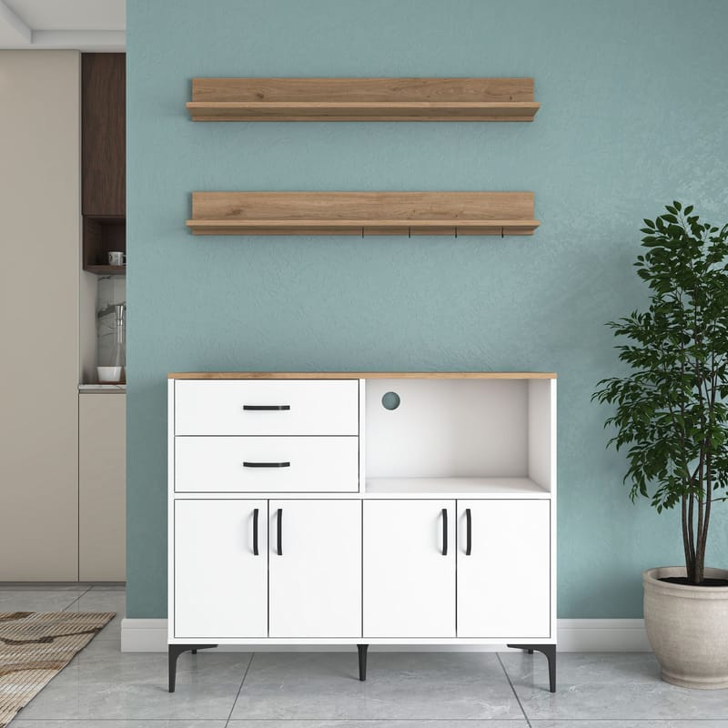 Lorvik Multifunktionsskåp 120x98,8x40 cm - Vitt och valnöt - Förvaring - Skåp - Förvaringsskåp