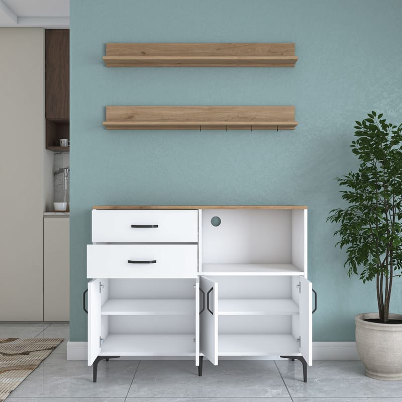 Lorvik Multifunktionsskåp 120x98,8x40 cm - Vitt och valnöt - Förvaring - Skåp - Förvaringsskåp