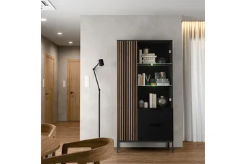 Meorati Vitrinskåp 60 cm djup 100 cm bred 200 cm hög Mörkt Trä Glas - Förvaring - Skåp - Vitrinskåp