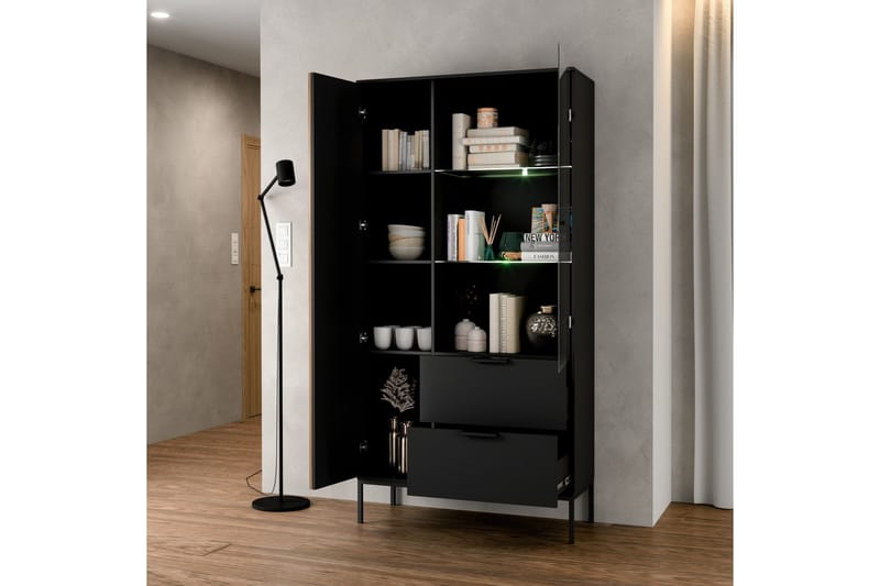 Meorati Vitrinskåp 60 cm djup 100 cm bred 200 cm hög Mörkt Trä Glas - Förvaring - Skåp - Vitrinskåp