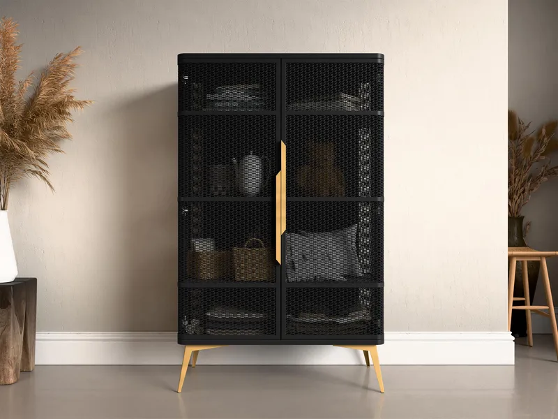Mireva Vitrinskåp 90x145 cm - svart/guld - Förvaring - Skåp - Vitrinskåp