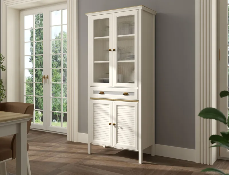 Murina Multifunktionsskåp 88x194 cm - Crème, ek, grå - Förvaring - Skåp - Vitrinskåp