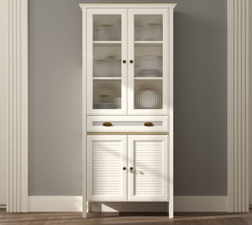 Murina Multifunktionsskåp 88x194 cm - Crème, ek, grå - Förvaring - Skåp - Vitrinskåp