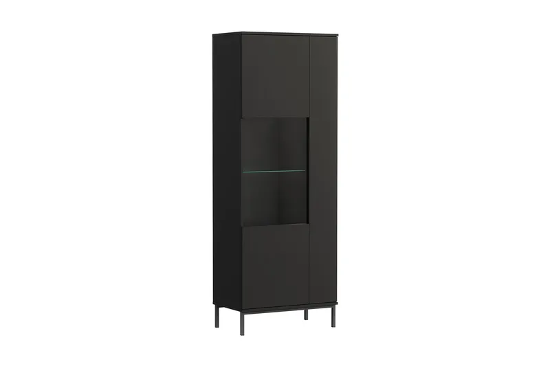 Quertas Vitrinskåp Vit LED Belysning 41 cm djup 70 cm bred 190 cm hög Mörkt Trä, Svart