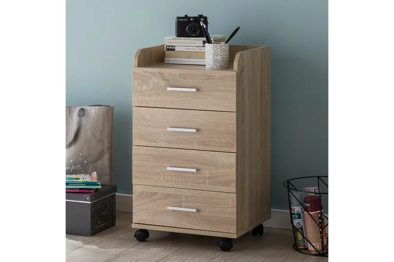 Rullkontejner Wohnling 4 lådor med hjul, förvaringsbricka, foliebelagd spånskiva, modern stil Sonoma - Sonoma - Förvaring - Skåp - Förvaringsskåp