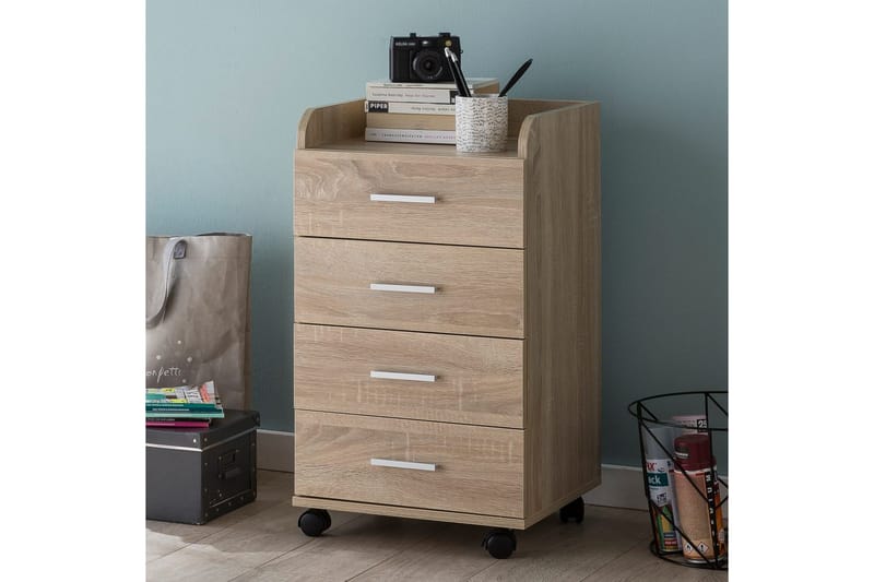 Rullkontejner Wohnling 4 lådor med hjul, förvaringsbricka, foliebelagd spånskiva, modern stil Sonoma - Sonoma - Förvaring - Förvaringsmöbler - Byrå - Hurts