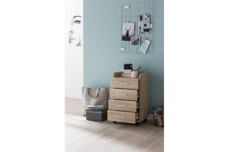 Rullkontejner Wohnling 4 lådor med hjul, förvaringsbricka, foliebelagd spånskiva, modern stil Sonoma - Sonoma - Förvaring - Förvaringsmöbler - Byrå - Hurts