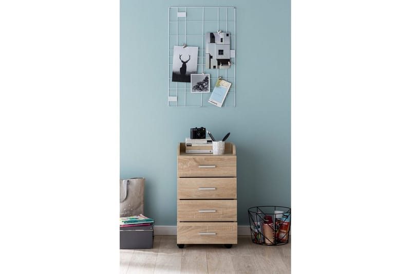 Rullkontejner Wohnling 4 lådor med hjul, förvaringsbricka, foliebelagd spånskiva, modern stil Sonoma - Sonoma - Förvaring - Förvaringsmöbler - Byrå - Hurts