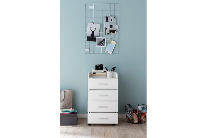 Rullkontejner Wohnling 4 lådor med hjul, förvaringsbricka, foliebelagd spånskiva, modern stil Vit - Vit - Förvaring - Förvaringsmöbler - Byrå - Hurts