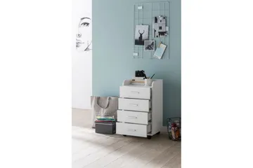 Rullkontejner Wohnling 4 lådor med hjul, förvaringsbricka, foliebelagd spånskiva, modern stil Vit - Vit - Förvaring - Förvaringsmöbler - Byrå - Hurts