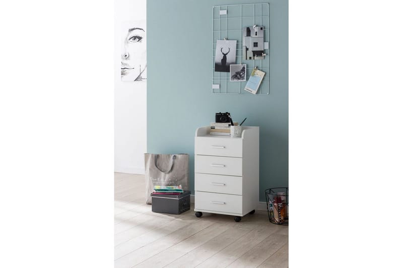 Rullkontejner Wohnling 4 lådor med hjul, förvaringsbricka, foliebelagd spånskiva, modern stil Vit - Vit - Förvaring - Förvaringsmöbler - Byrå - Hurts