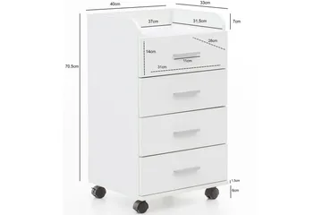 Rullkontejner Wohnling 4 lådor med hjul, förvaringsbricka, foliebelagd spånskiva, modern stil Vit - Vit - Förvaring - Förvaringsmöbler - Byrå - Hurts