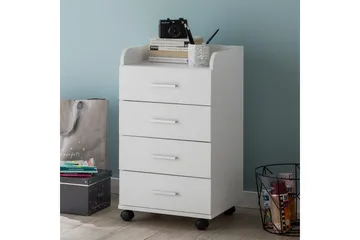 Rullkontejner Wohnling 4 lådor med hjul, förvaringsbricka, foliebelagd spånskiva, modern stil Vit - Vit - Förvaring - Förvaringsmöbler - Byrå - Hurts