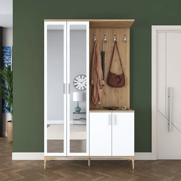 Sarnor Hallställ 120x198,6x37,5 cm - Valnöt och vitt - Förvaring - Skåp - Vitrinskåp