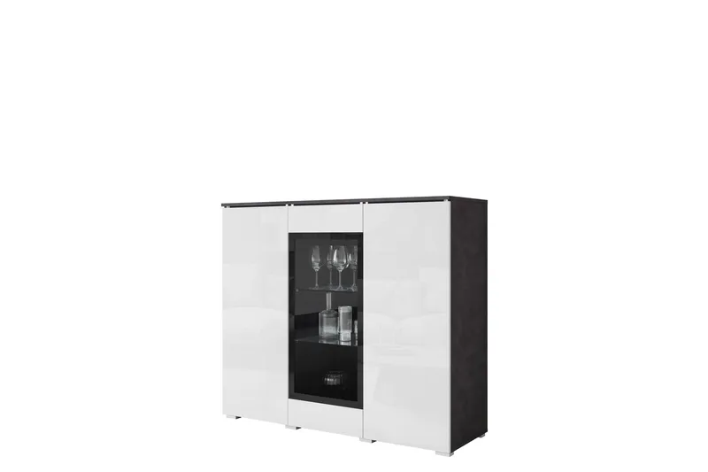 Sherie Vitrinskåp 120x104 cm, Vit/Grå