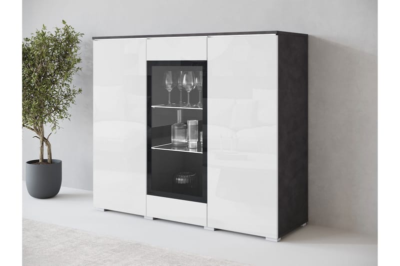 Sherie Vitrinskåp 120x104 cm - Vit/Grå - Förvaring - Skåp - Vitrinskåp